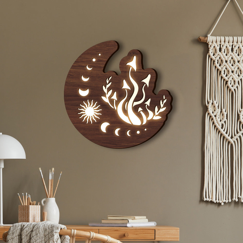 Three-dimensional Wooden Moon Mushroom Lamp Pendant