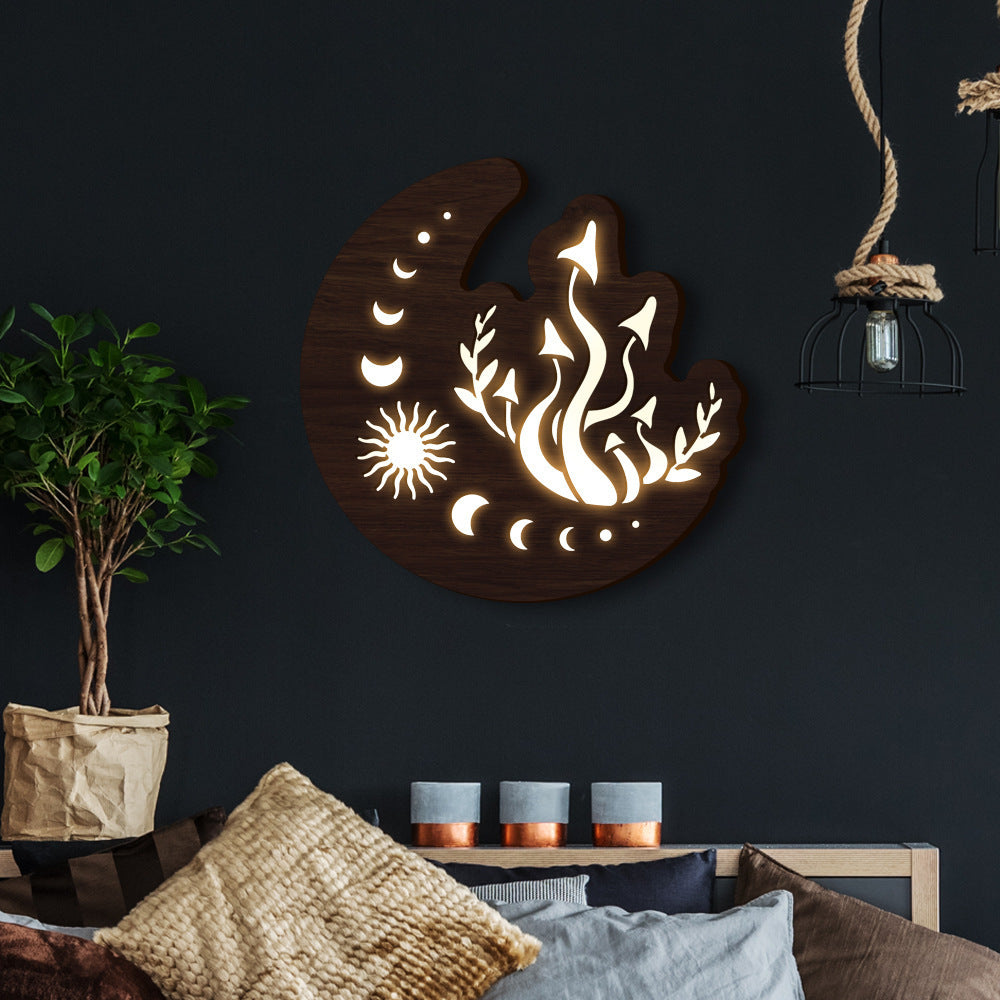 Three-dimensional Wooden Moon Mushroom Lamp Pendant