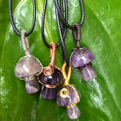 Natural Crystal Mushroom Pendant Necklace