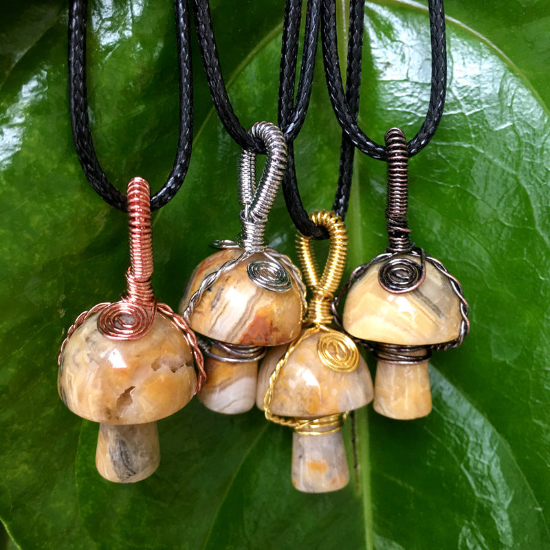 Natural Crystal Mushroom Pendant Necklace