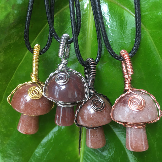 Natural Crystal Mushroom Pendant Necklace