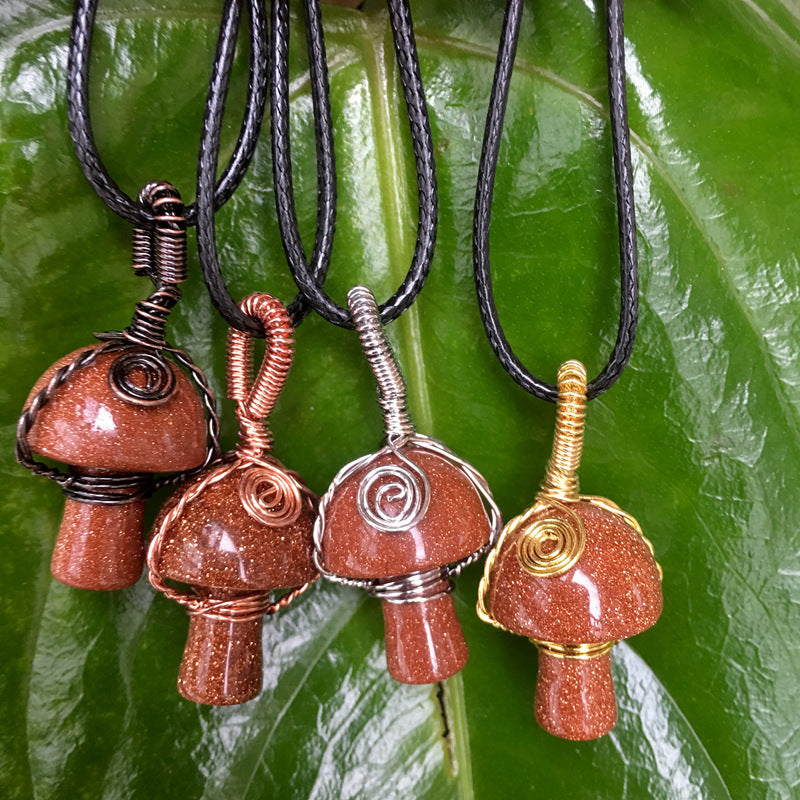 Natural Crystal Mushroom Pendant Necklace