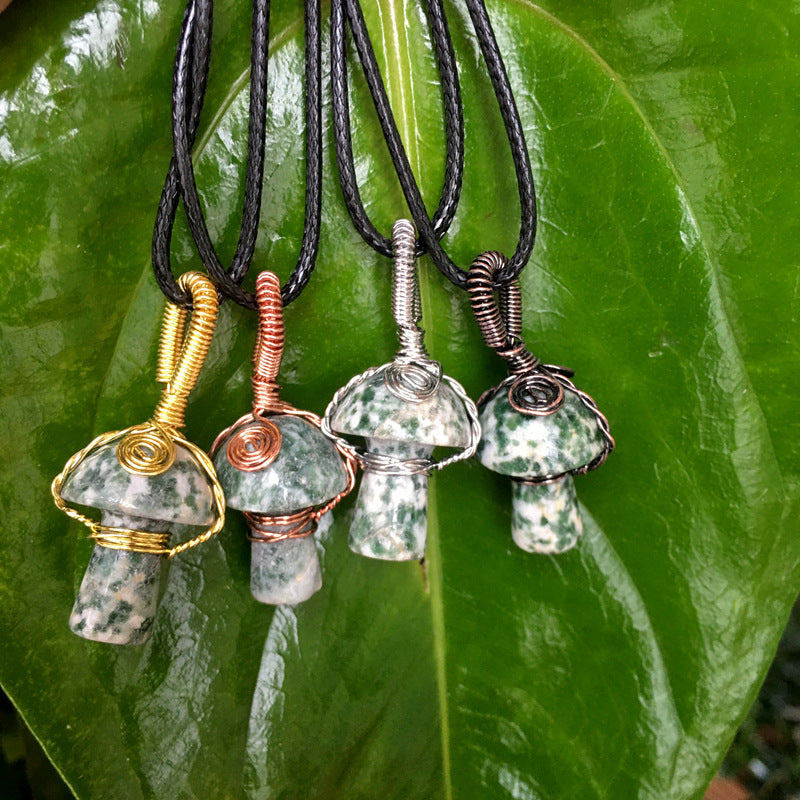 Natural Crystal Mushroom Pendant Necklace