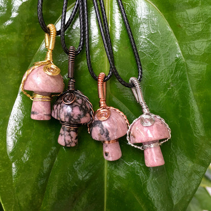 Natural Crystal Mushroom Pendant Necklace