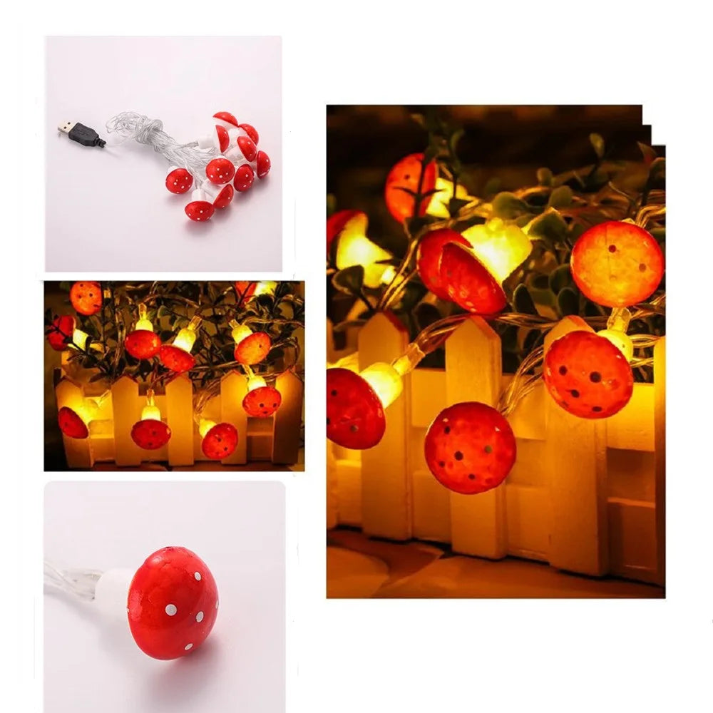 Garland String Lights USB Battery Powered Waterproof Mushroom Fairy Lights