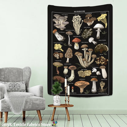 Psychedelic Black Mushroom Tapestry Wall Hanging