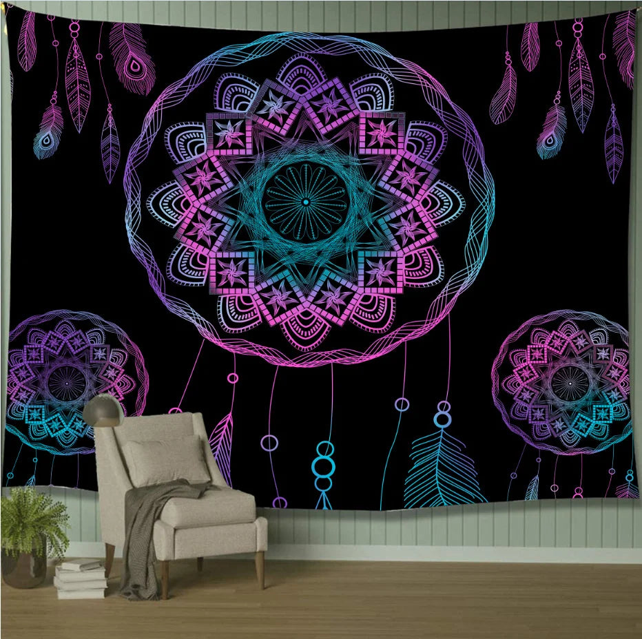 Moon Dreamcatcher Feather Tapestry