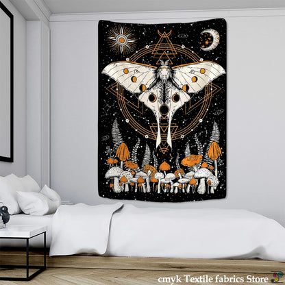 Moon Phase Flower Moth Tapestry Wall Hanging