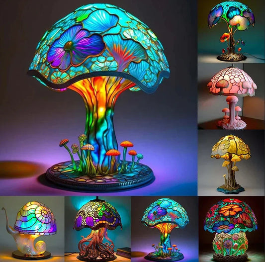 Vintage Stained Resin Mushroom Table Lamp