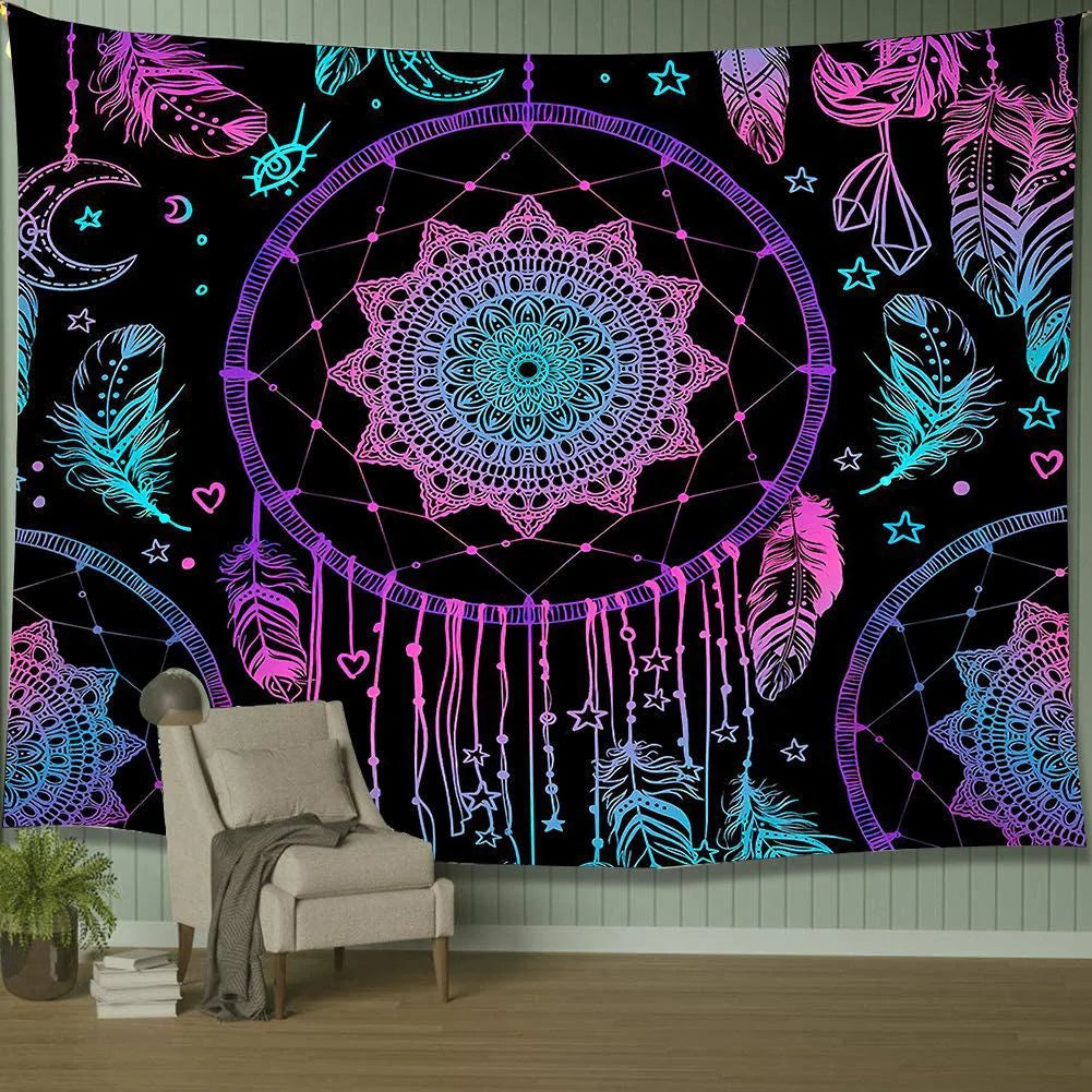 Moon Dreamcatcher Feather Tapestry