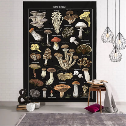 Psychedelic Black Mushroom Tapestry Wall Hanging