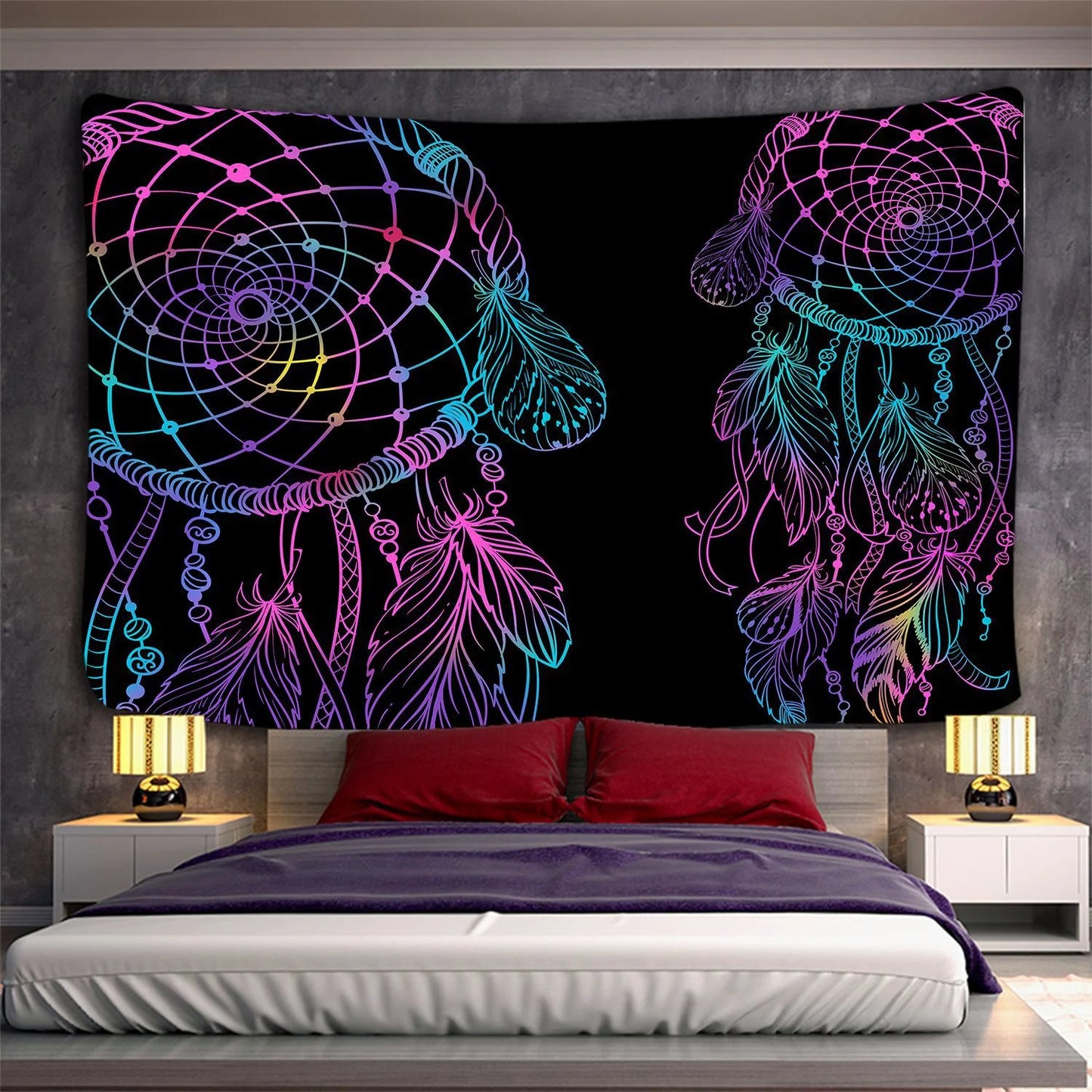 Moon Dreamcatcher Feather Tapestry