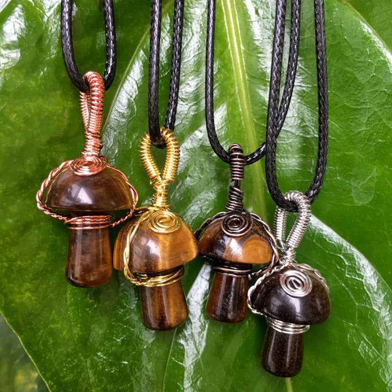 Natural Crystal Mushroom Pendant Necklace