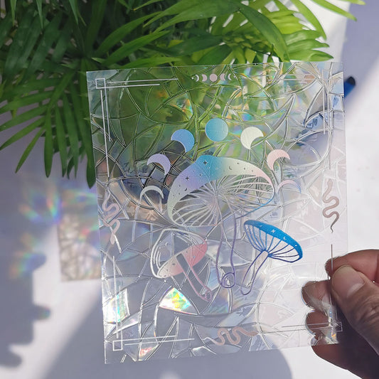 Mushroom Suncatcher Rainbow Prism Static Glass Sticker PVC Glue-free Anti-collision Window Sticker