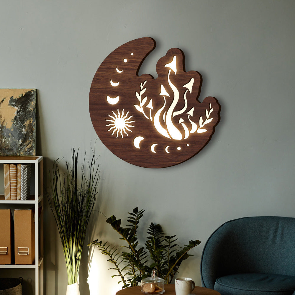 Three-dimensional Wooden Moon Mushroom Lamp Pendant